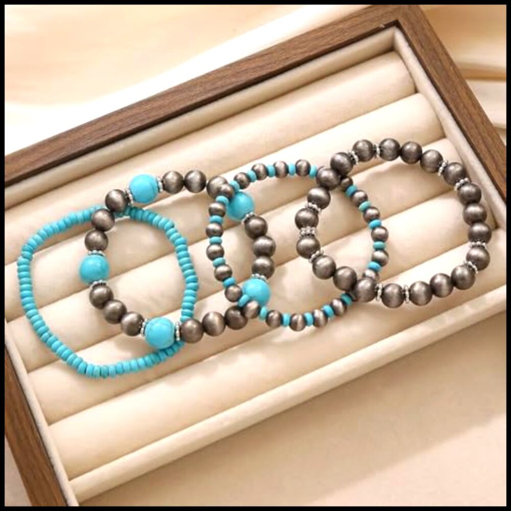 Boho Turquoise Stretch Bracelet Stackable Vintage… - image 5